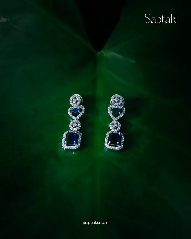 Elegant Royal Blue And White Cz Brass Silver Plated Jewellery Set - Image 2