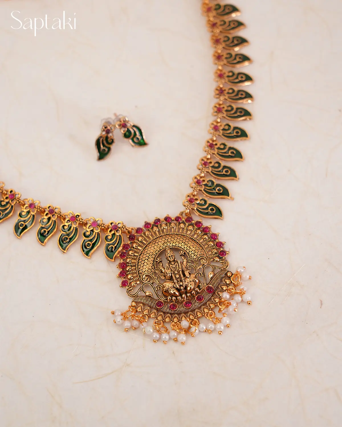 Lakshmi Mayura Haaram Temple Jewellery Necklace Set with Earrings - Image 2