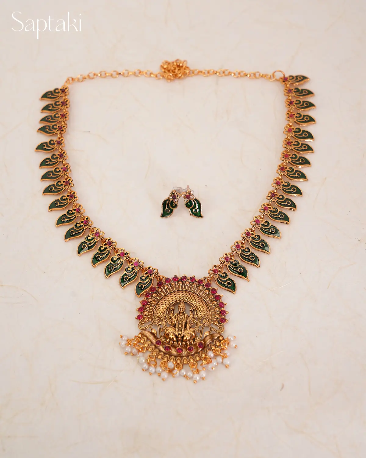 Lakshmi Mayura Haaram Temple Jewellery Necklace Set with Earrings - Image 3