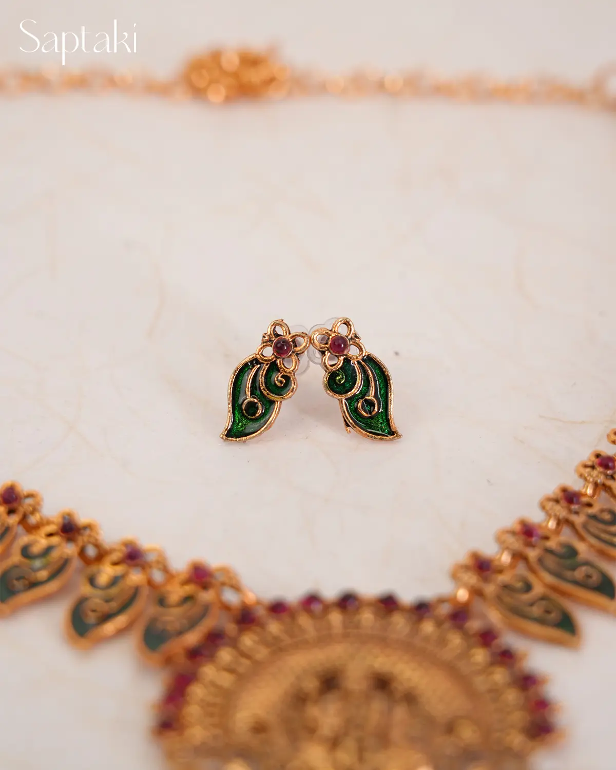 Lakshmi Mayura Haaram Temple Jewellery Necklace Set with Earrings - Image 4