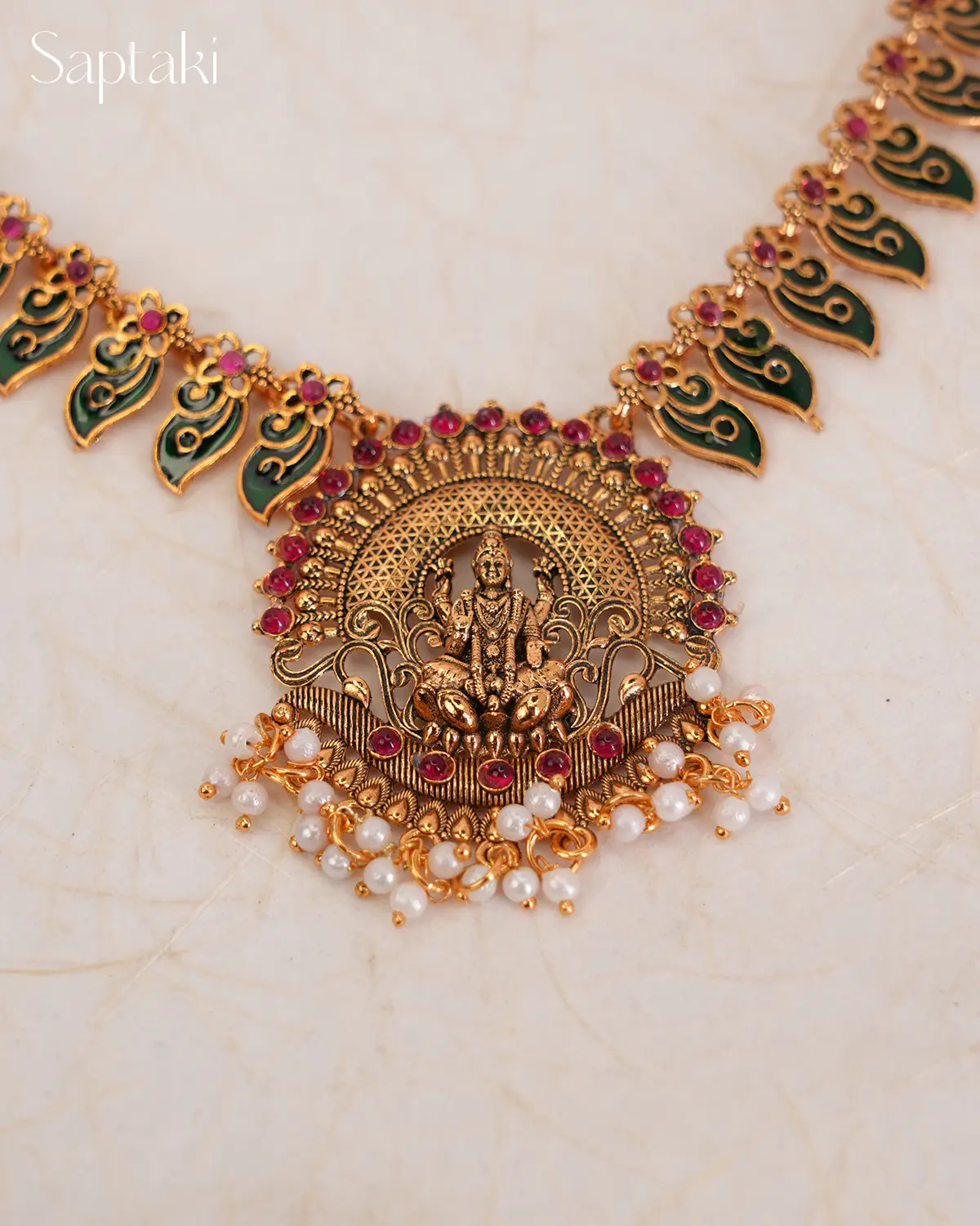 Lakshmi Mayura Haaram Temple Jewellery Necklace Set with Earrings - Image 5