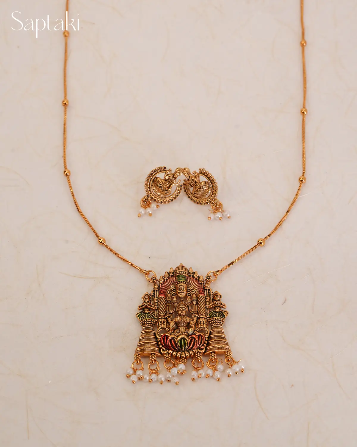 Lakshmi Sannidhi Temple Pendant Necklace Set with Earrings - Image 3