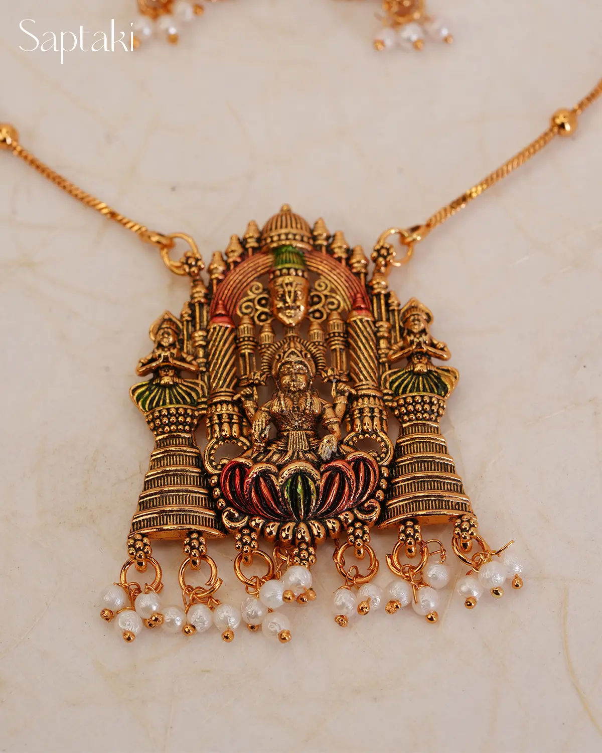 Lakshmi Sannidhi Temple Pendant Necklace Set with Earrings - Image 5