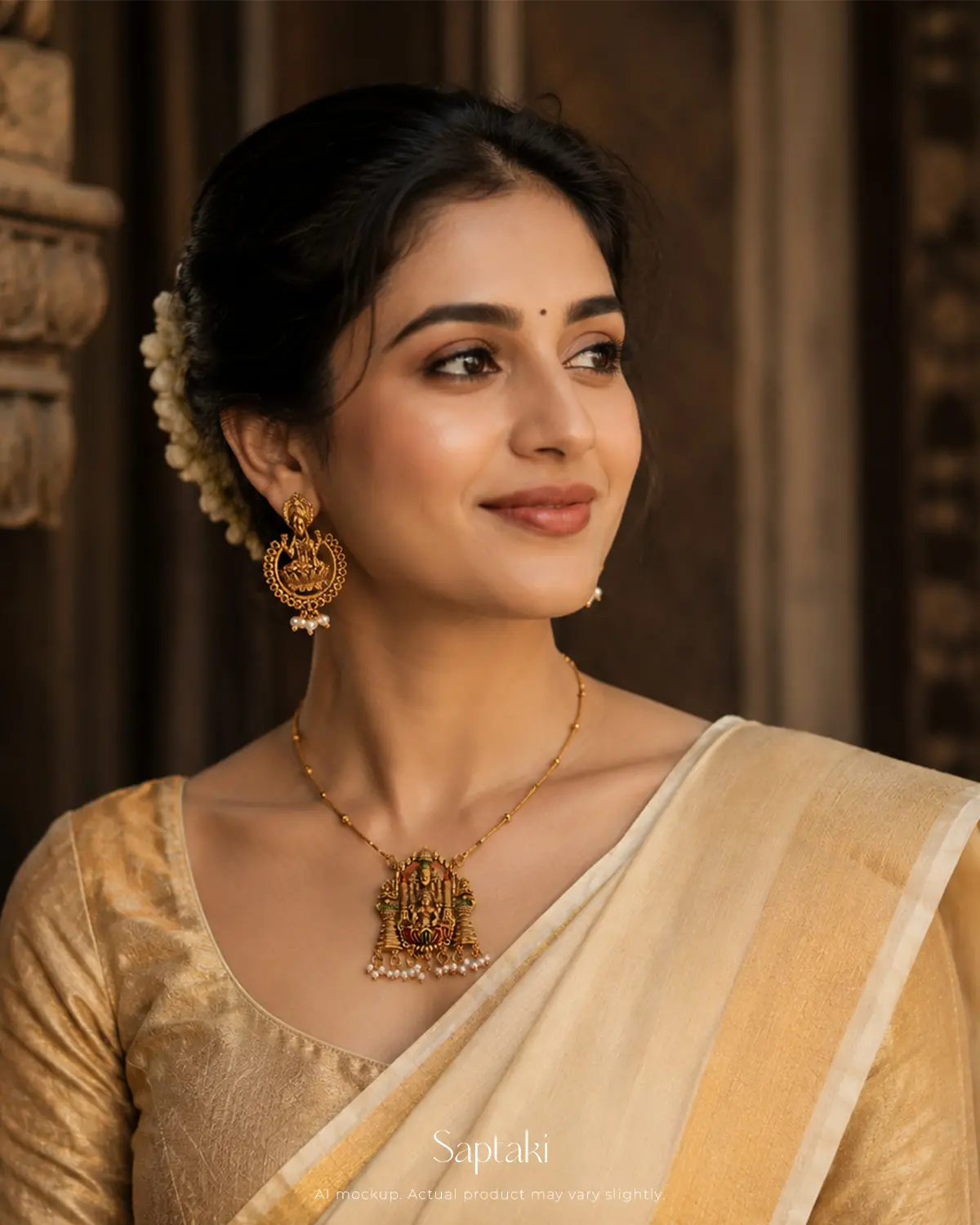 Lakshmi Sannidhi Temple Pendant Necklace Set with Earrings