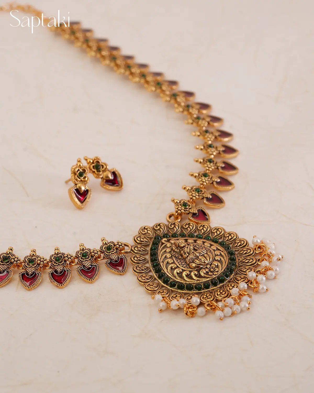 Lakshmi Padma Temple Necklace Set with Earrings - Image 2