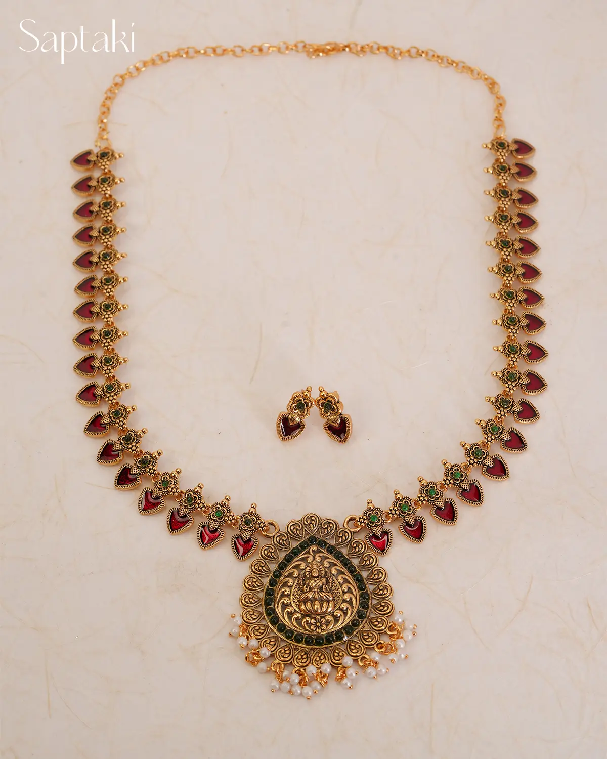 Lakshmi Padma Temple Necklace Set with Earrings - Image 3