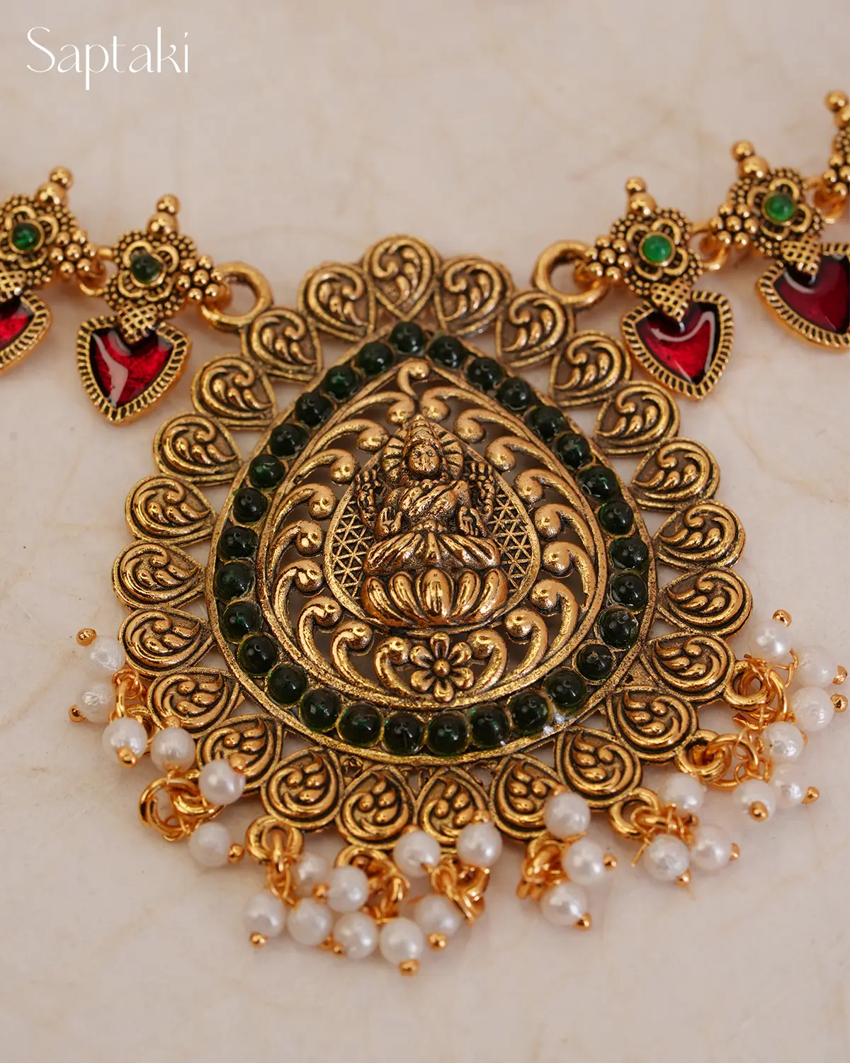 Lakshmi Padma Temple Necklace Set with Earrings - Image 5