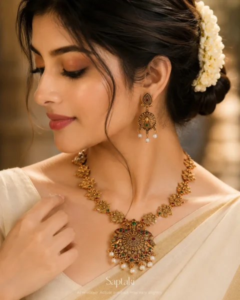 Mayura Padma Temple Necklace Set with Earrings