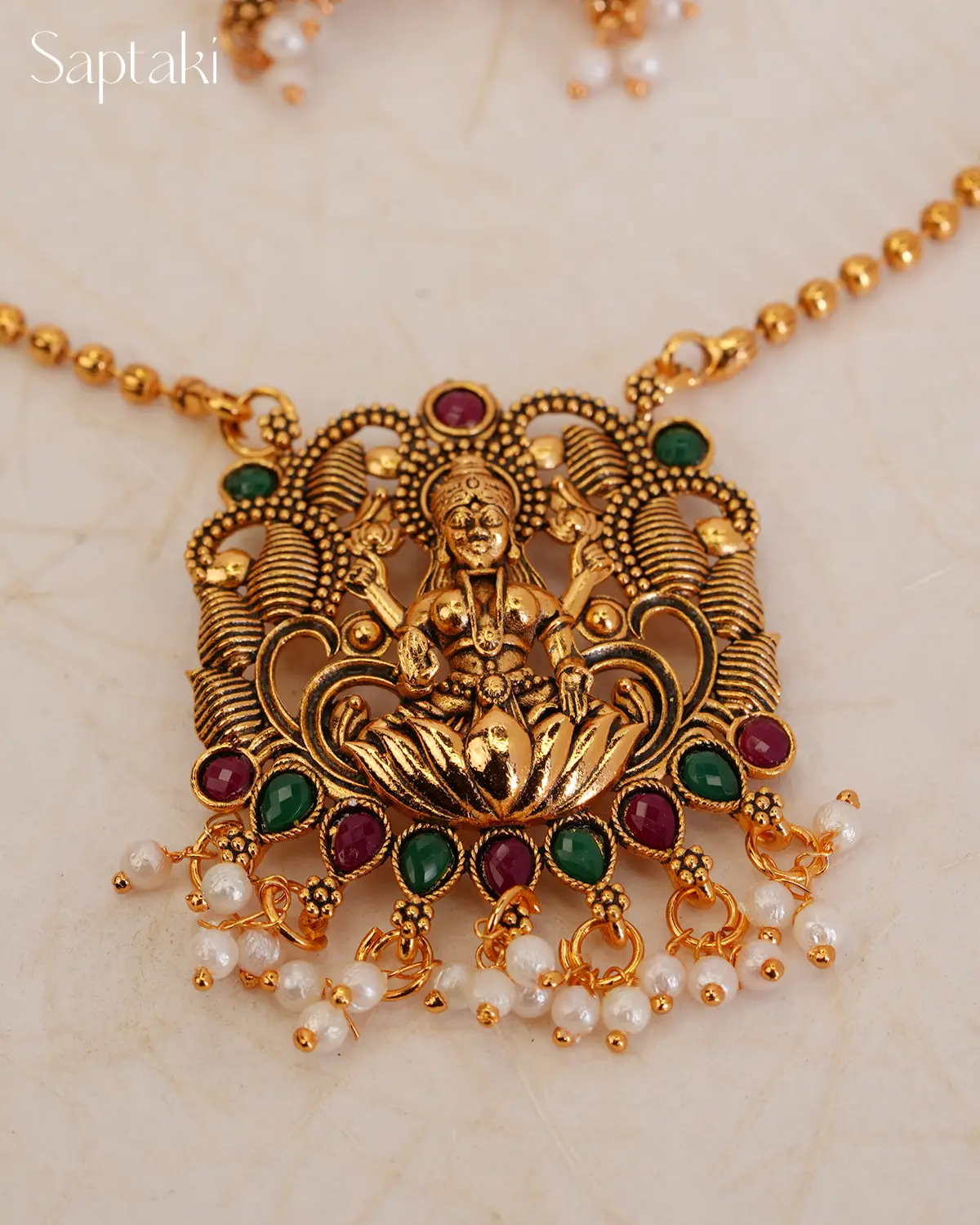 Lakshmi Anantha Temple Pendant Necklace Set with Earrings - Image 5