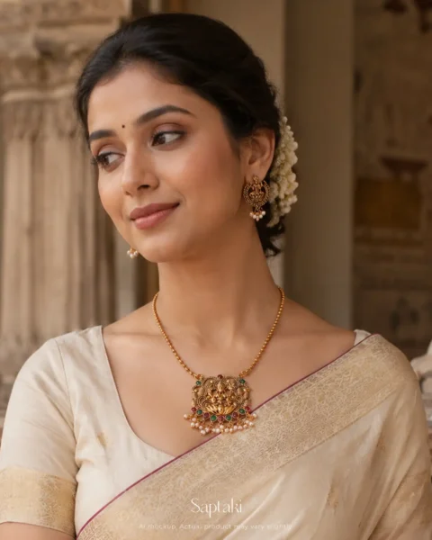 Lakshmi Anantha Temple Pendant Necklace Set with Earrings