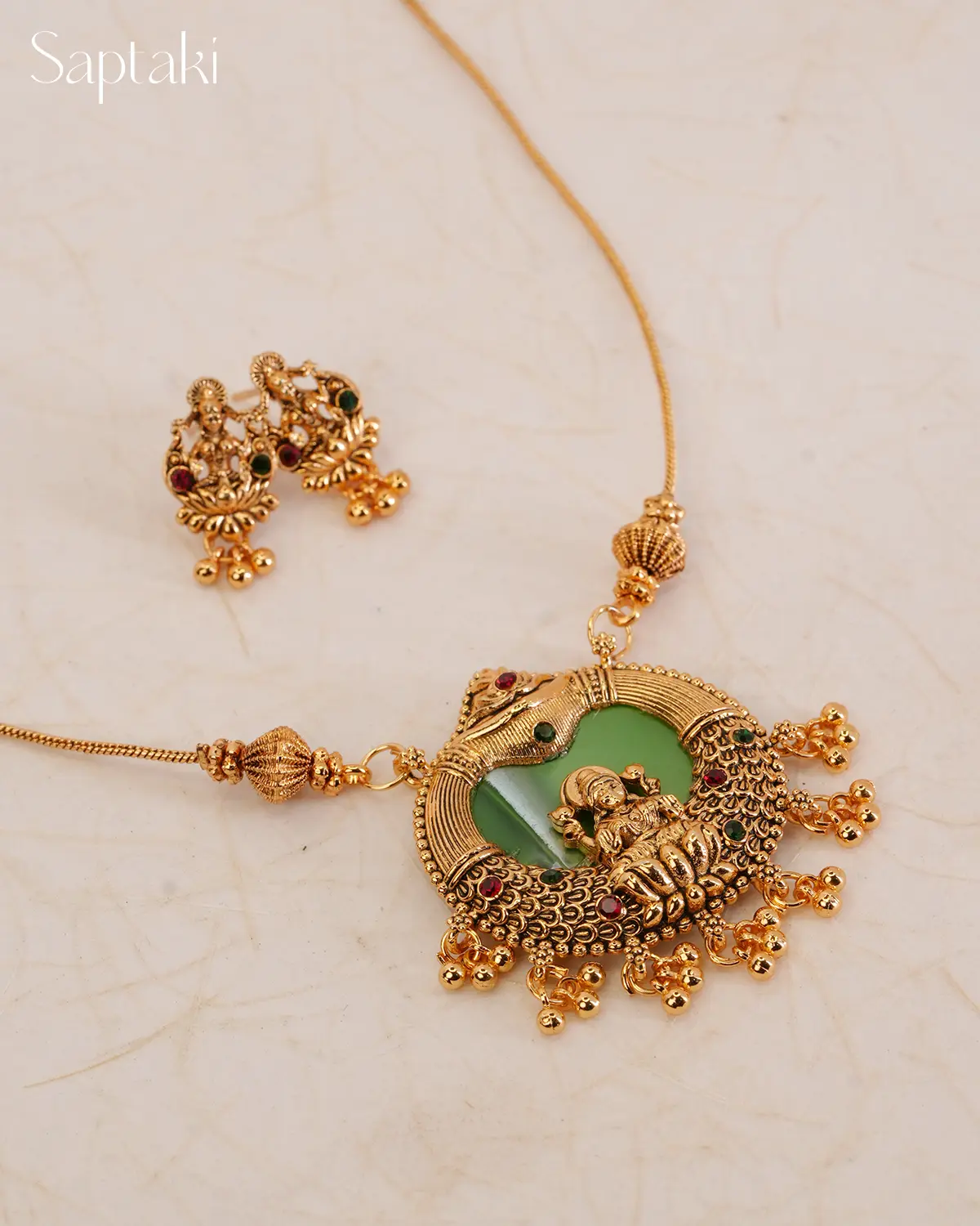 Lakshmi Hamsa Temple Pendant Necklace Set with Earrings - Image 2