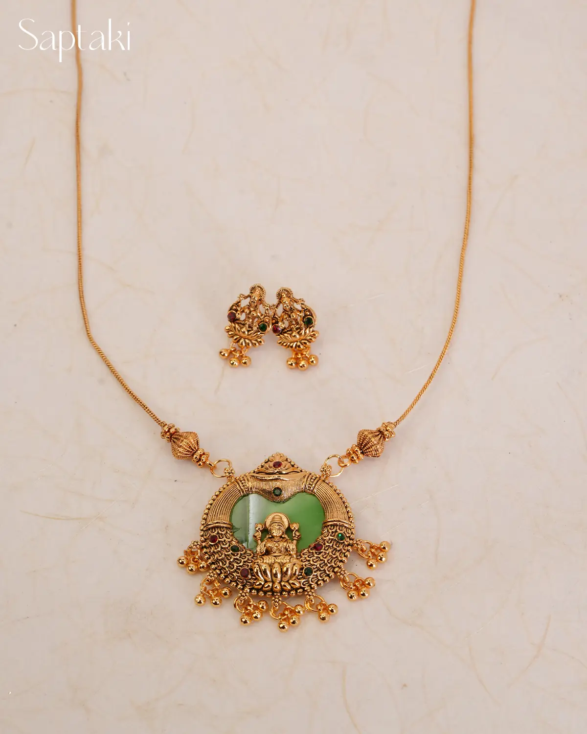 Lakshmi Hamsa Temple Pendant Necklace Set with Earrings - Image 3
