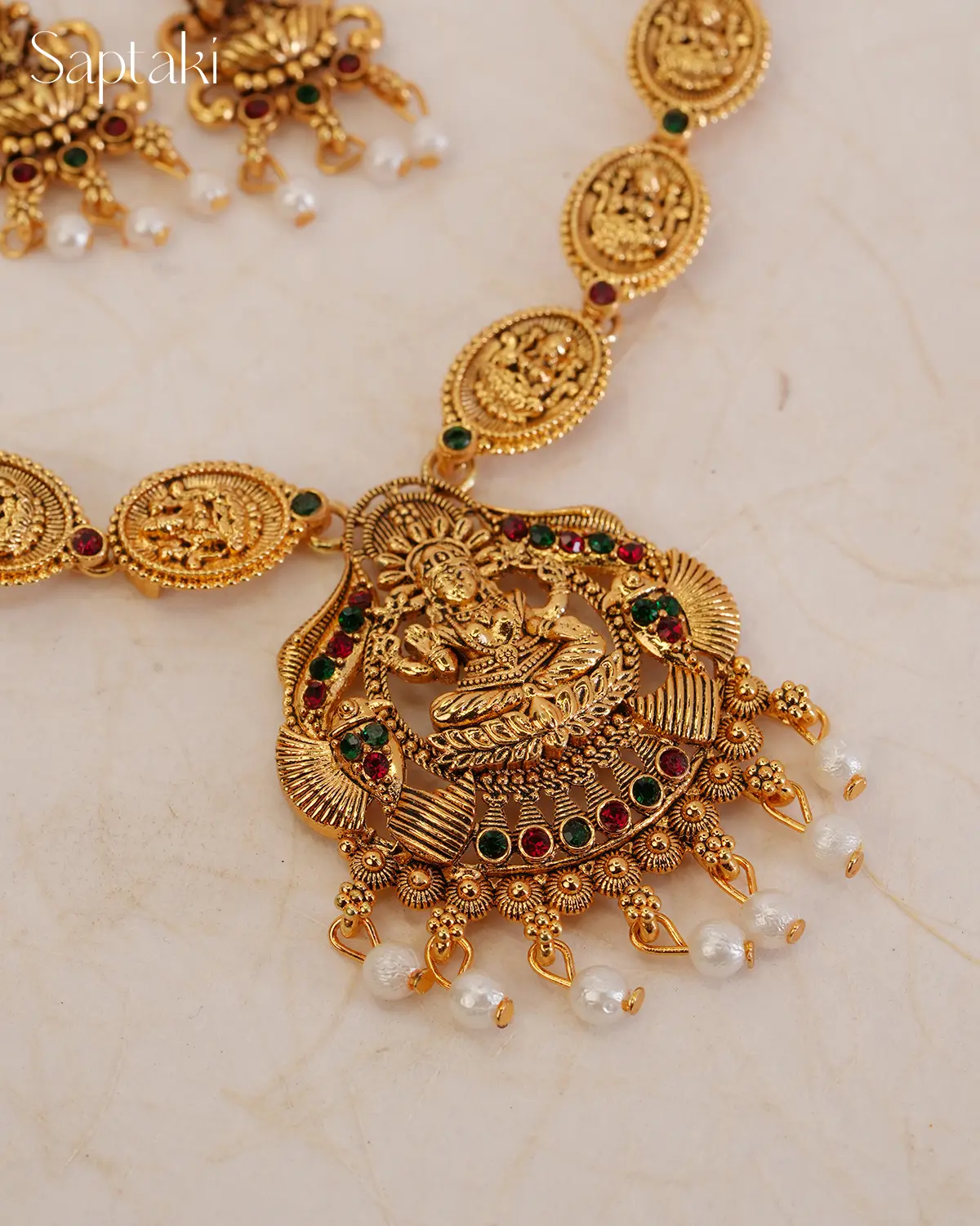 Lakshmi Kasu Temple Necklace Set with Earrings - Image 5