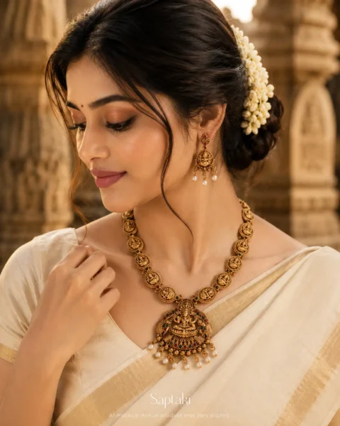 Lakshmi Kasu Temple Necklace Set with Earrings