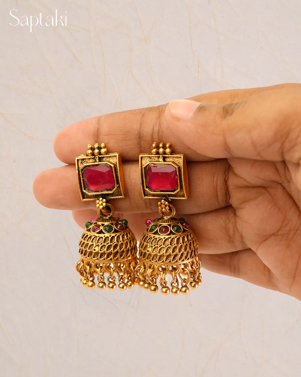 Navaratna Chakra Pendant Necklace Set with Earrings - Image 4