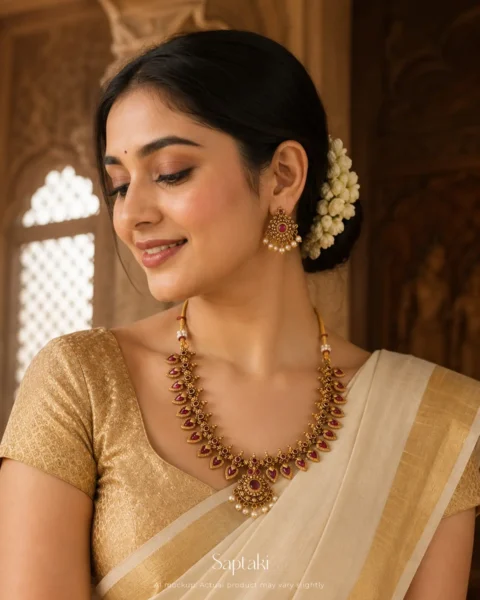 Ruby Padma Temple Necklace Set with Earrings