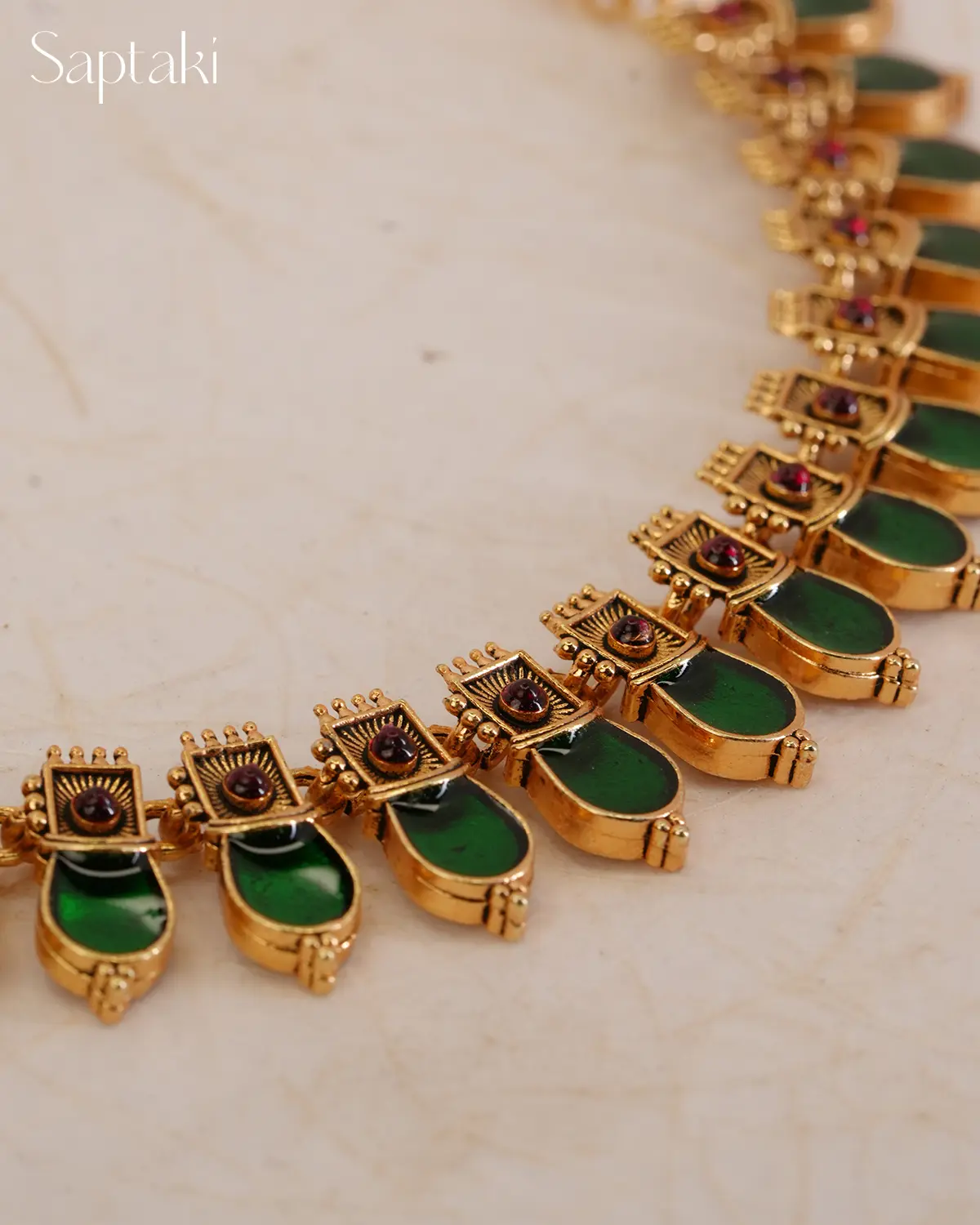 Emerald Enamel Heritage Necklace Set with Earrings - Image 5