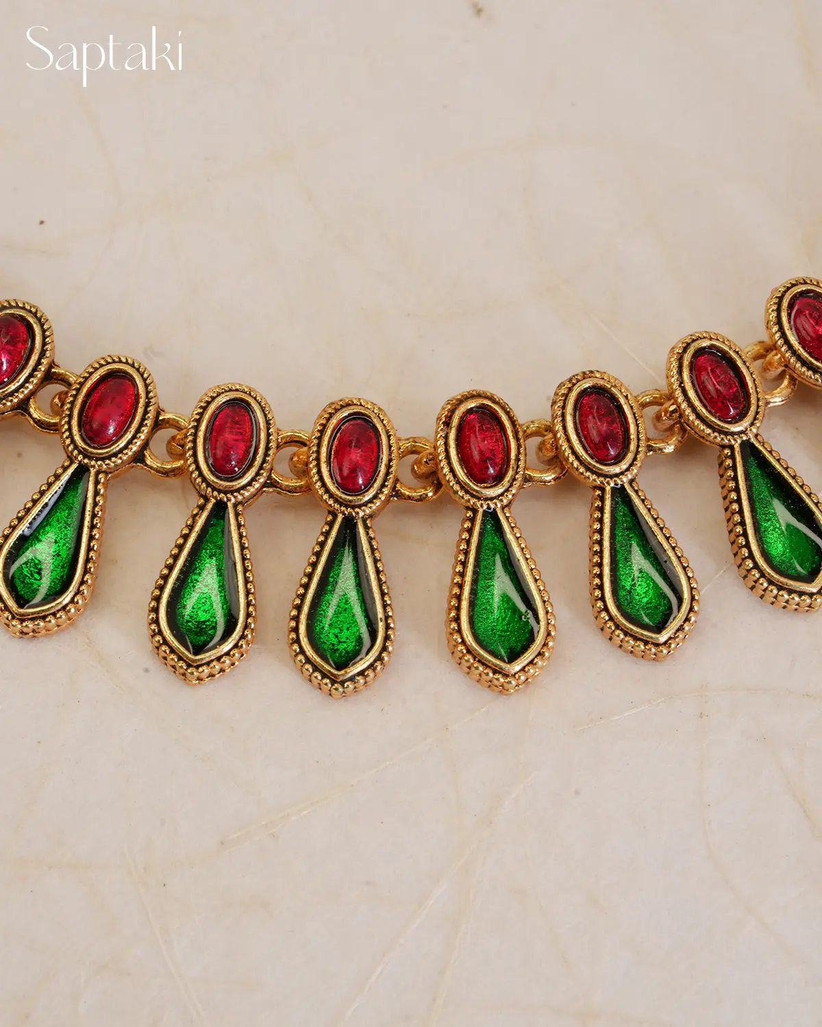 Emerald Teardrop Enamel Necklace Set with Earrings - Image 5