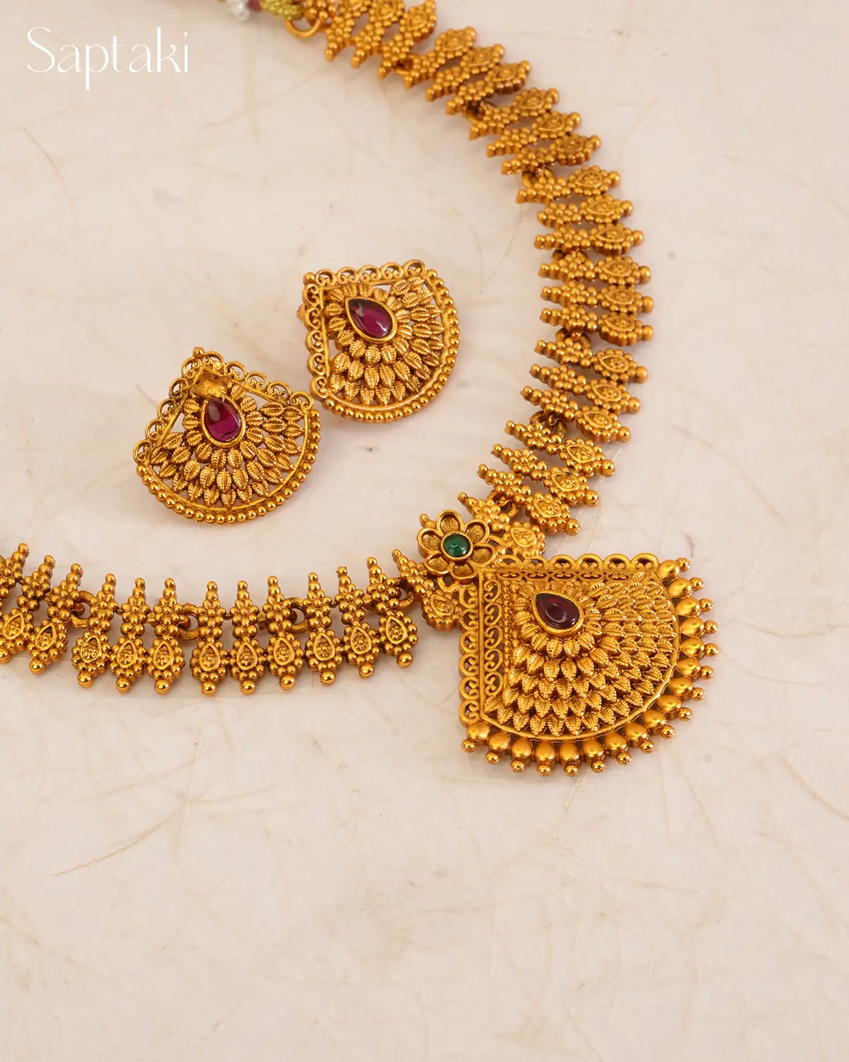 Royal Temple Pendant Necklace Set with Earrings - Image 2