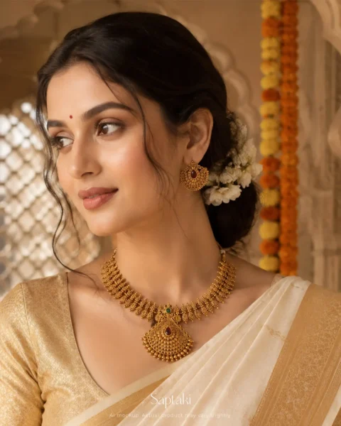 Royal Temple Pendant Necklace Set with Earrings