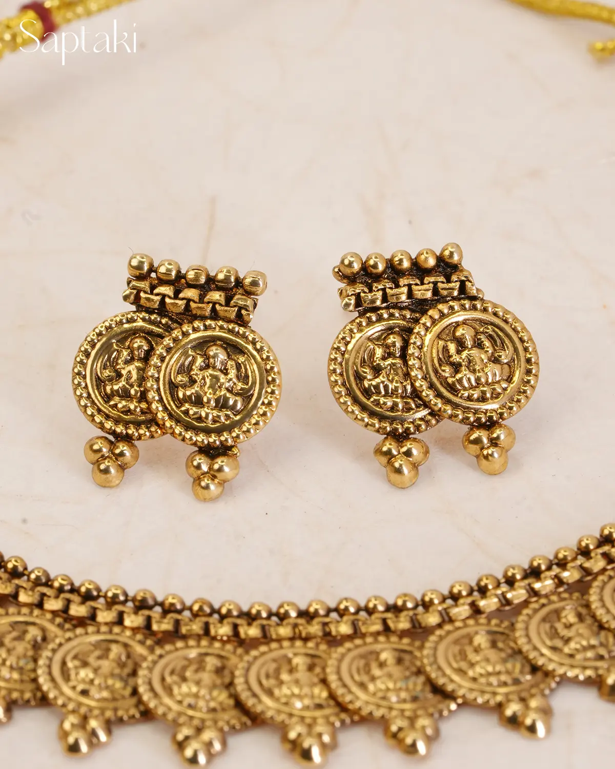 Classic Lakshmi Coin Choker Necklace Set with Earrings - Image 4
