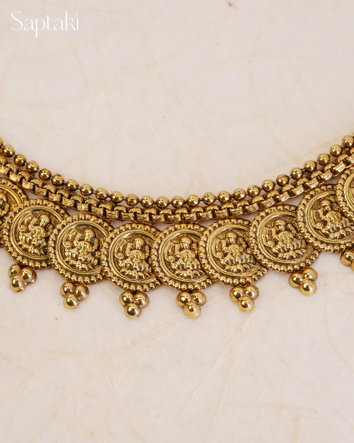 Classic Lakshmi Coin Choker Necklace Set with Earrings - Image 5