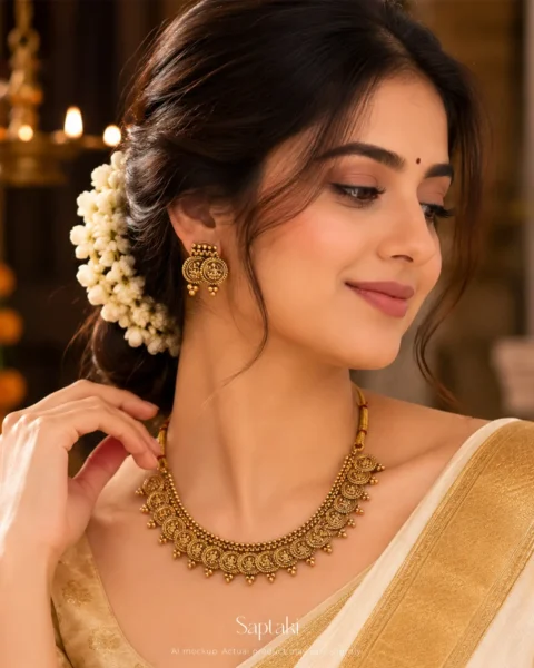 Classic Lakshmi Coin Choker Necklace Set with Earrings