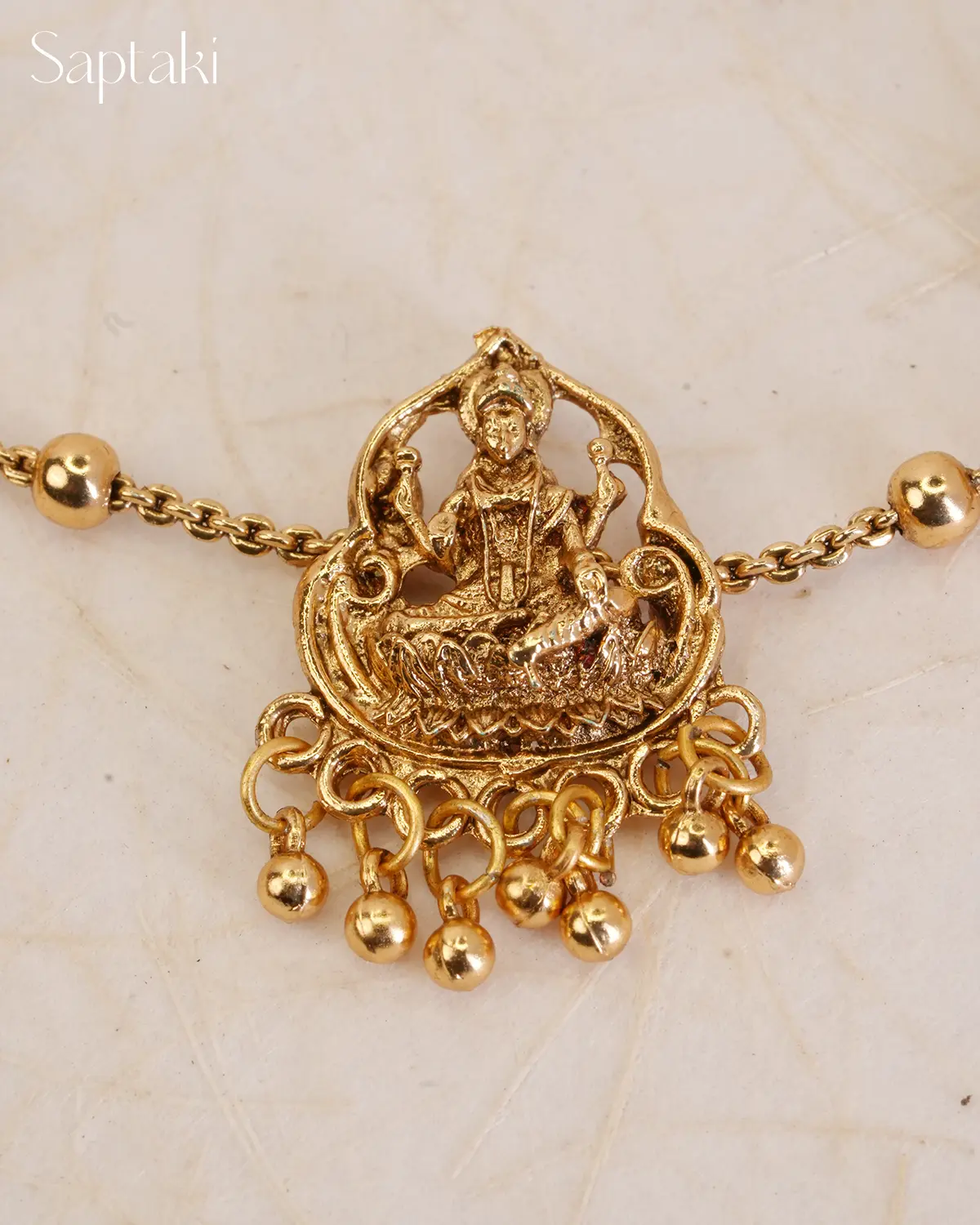 Lakshmi Pendant Temple Necklace Set with Earrings - Image 4