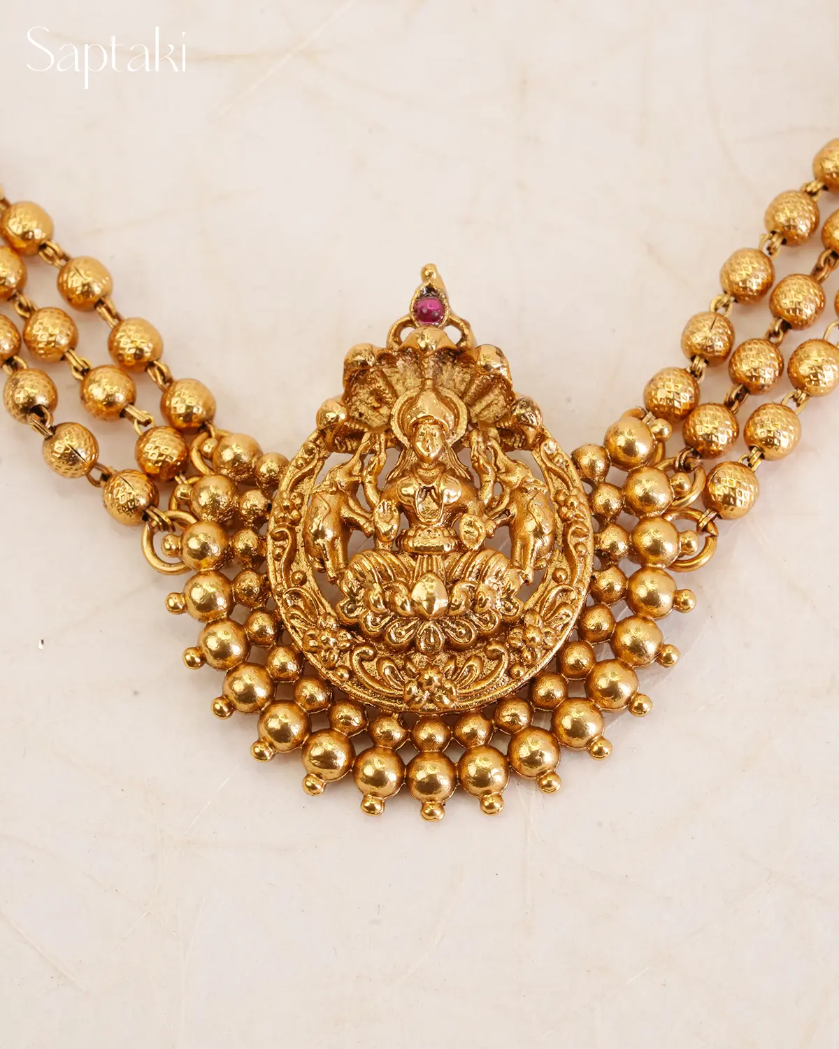 Lakshmi Beaded Temple Necklace Set - Image 4