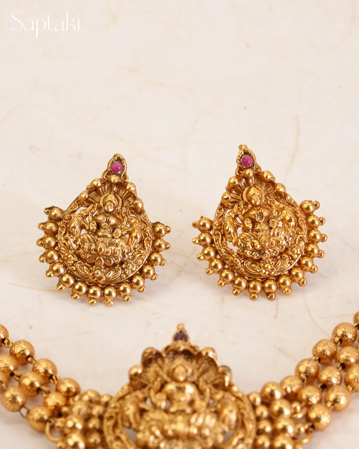 Lakshmi Beaded Temple Necklace Set - Image 5