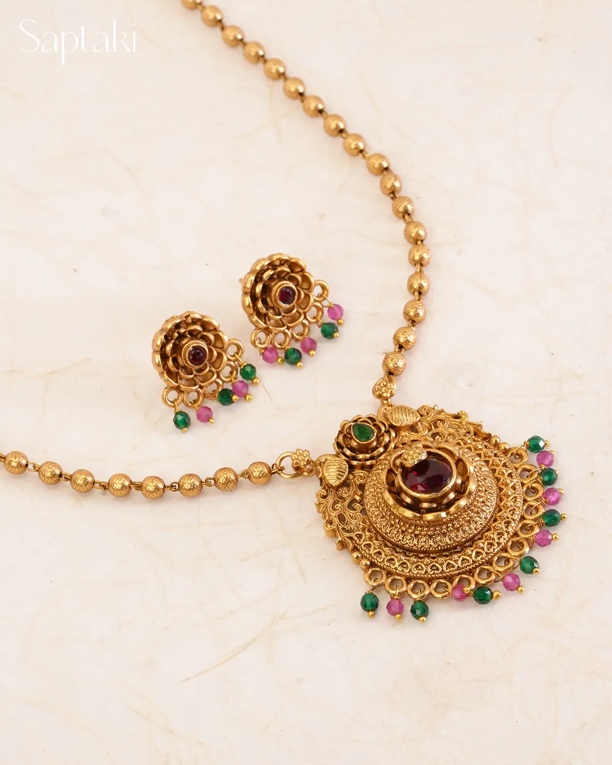 Ruby Emerald Heritage Pendant Necklace Set - Image 2