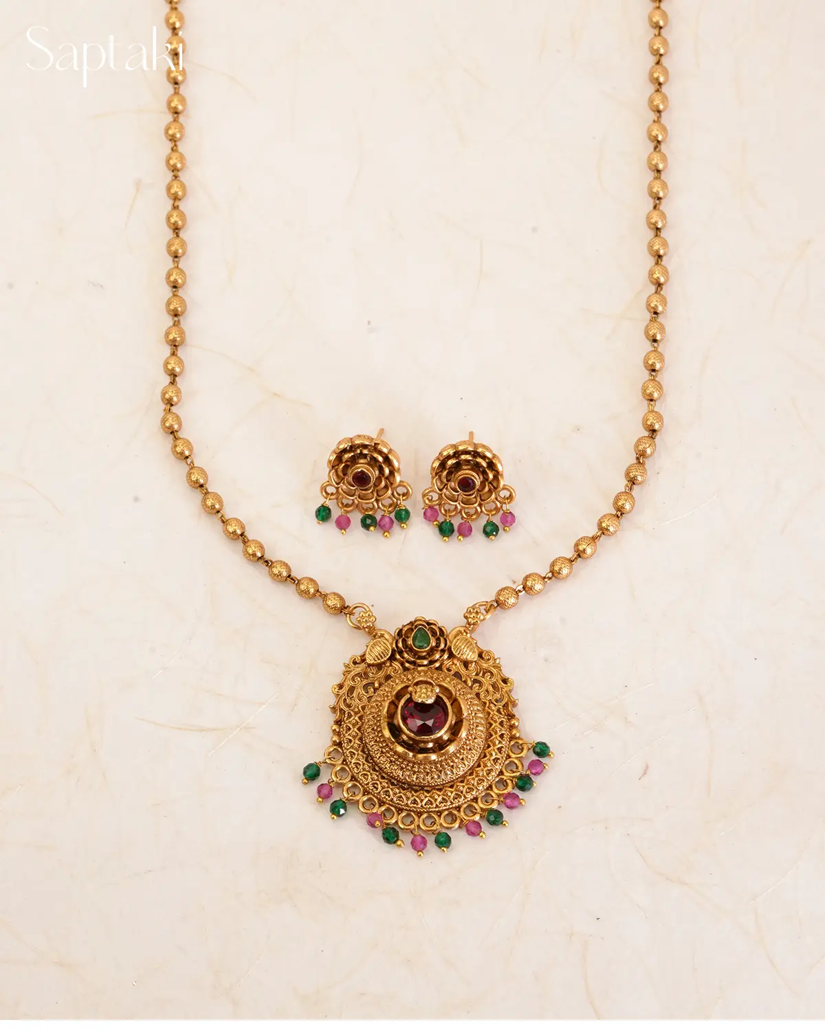 Ruby Emerald Heritage Pendant Necklace Set - Image 3