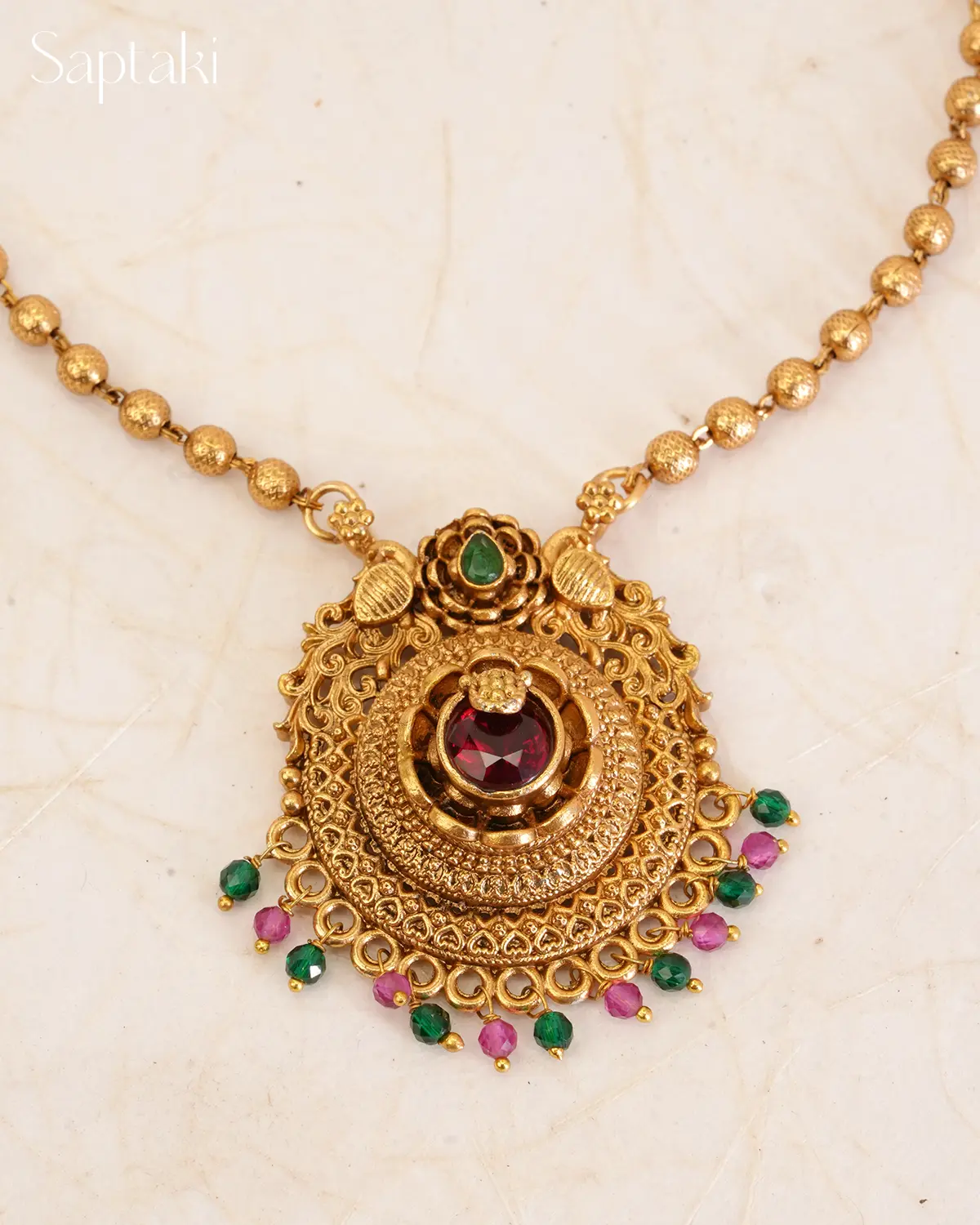 Ruby Emerald Heritage Pendant Necklace Set - Image 5