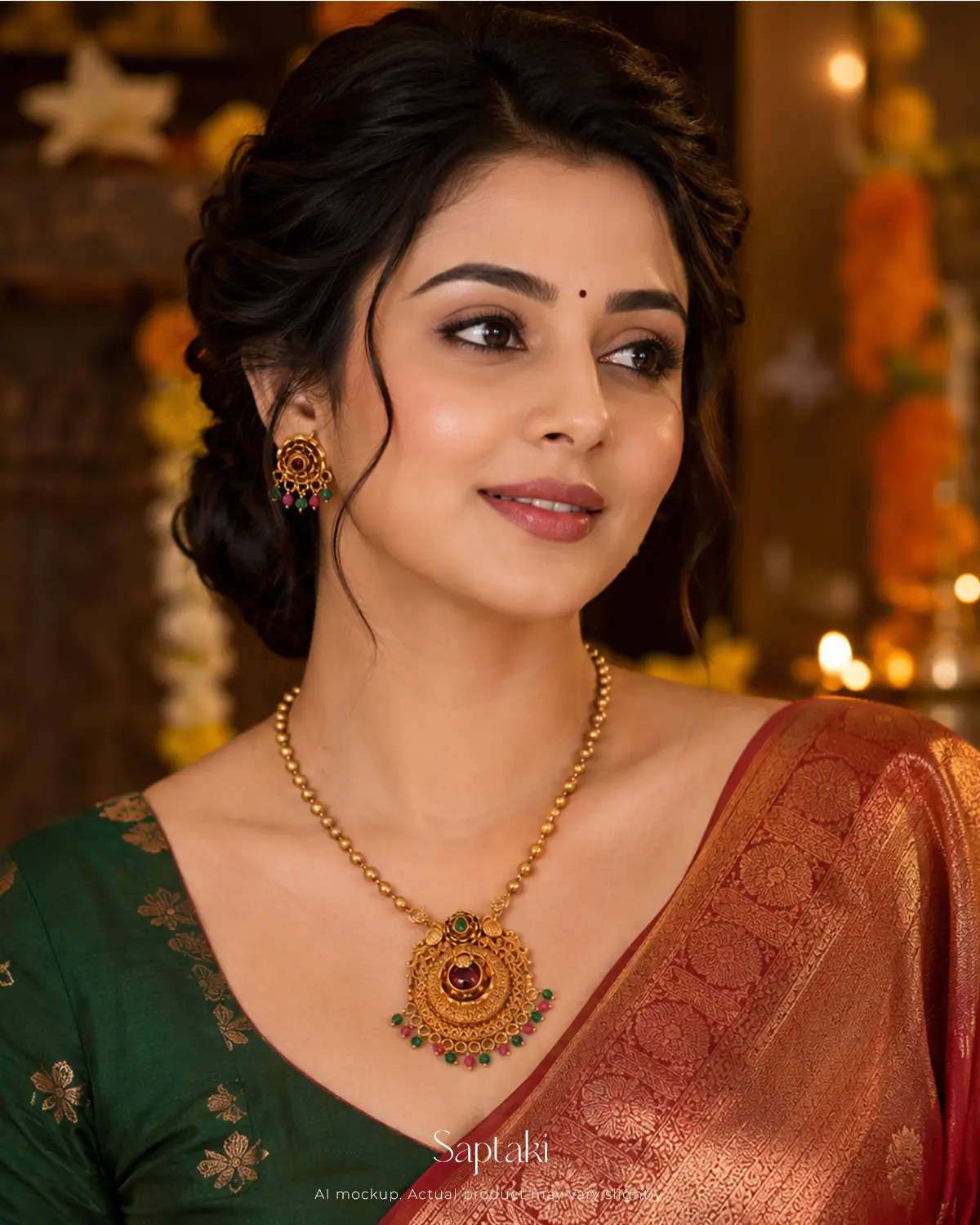 Ruby Emerald Heritage Pendant Necklace Set